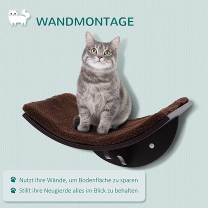 PawHut Katzenliege Katzen Wandliege Katzenbett Katzenregal Wandmontage Plüschauflage Braun 41 x 28 x 21 cm
