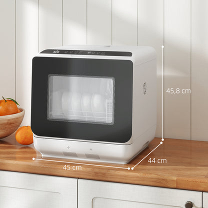 HOMCOM Tischgeschirrspüler, Mini-Geschirrspüler mit 6-Liter-Tank, 5 Programme, LED-Anzeige, Trocknungsfunktion, Weiß