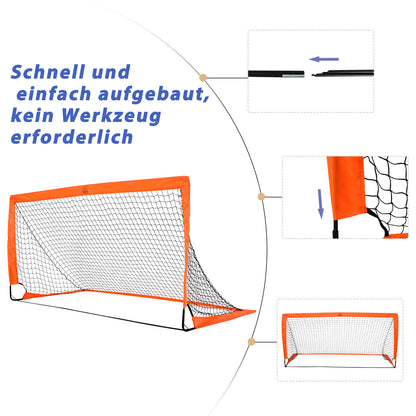HOMCOM Fußballtor Set, leicht, einfache Montage, Tragetasche, Stahlrohre, 183x90x90 cm, Orange