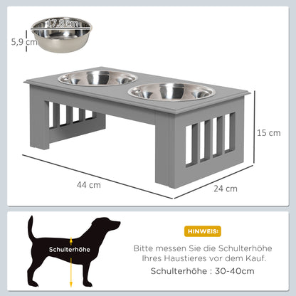 PawHut Hunde-Futterstation, rutschfest, 44x24x15cm, Grau, 0,9L pro Napf