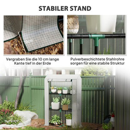 Outsunny Gewächshaus mit 3-Stufen-Regal, UV-beständige Kunststoffabdeckung, Rolltür, 100 x 40 x 150 cm, Weiß