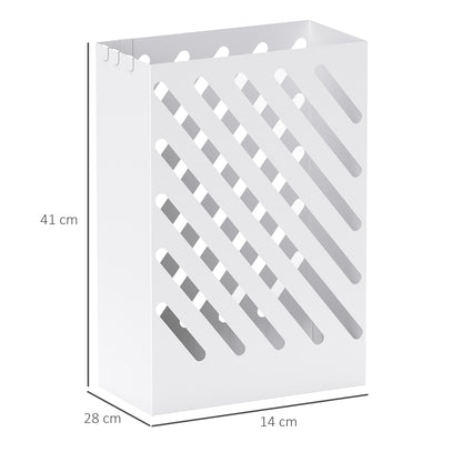 HOMCOM Regenschirmständer mit Tropfschale, 4 Haken, Stahl, 28L x 14B x 41H cm, Weiß