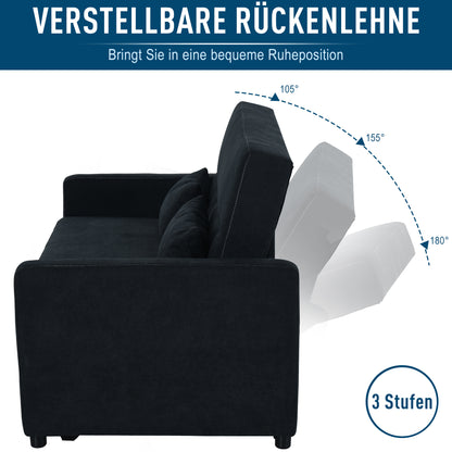 HOMCOM 2-Sitzer Sofa mit Bettfunktion, Verstellbarer Rückenlehne, Polstersofa, Samtoptik, für Wohnzimmer, Schlafzimmer, Schwarz