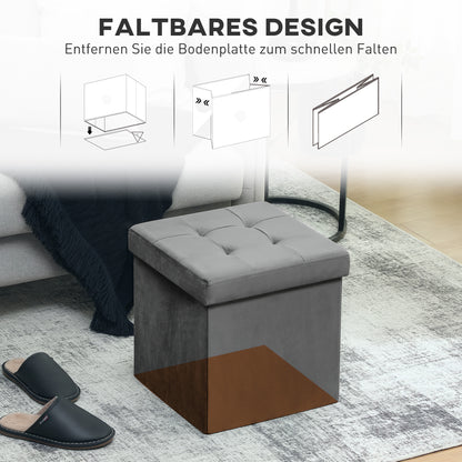 HOMCOM Klappbarer Sitzhocker mit Stauraum, Aufbewahrungsbox, Schaumstoff, MDF, Grau