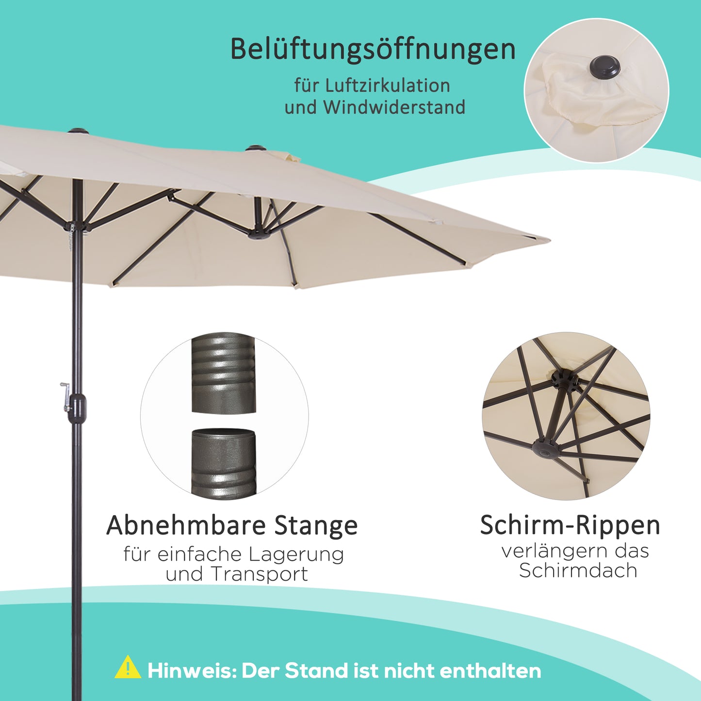 Outsunny XXL Sonnenschirm mit Handkurbel wetterbeständig 455 cm x 270 cm x 240 cm Stahl Polyester Beige
