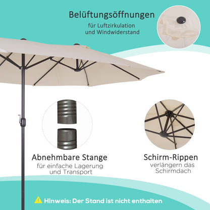 Outsunny XXL Sonnenschirm mit Handkurbel wetterbeständig 455 cm x 270 cm x 240 cm Stahl Polyester Beige