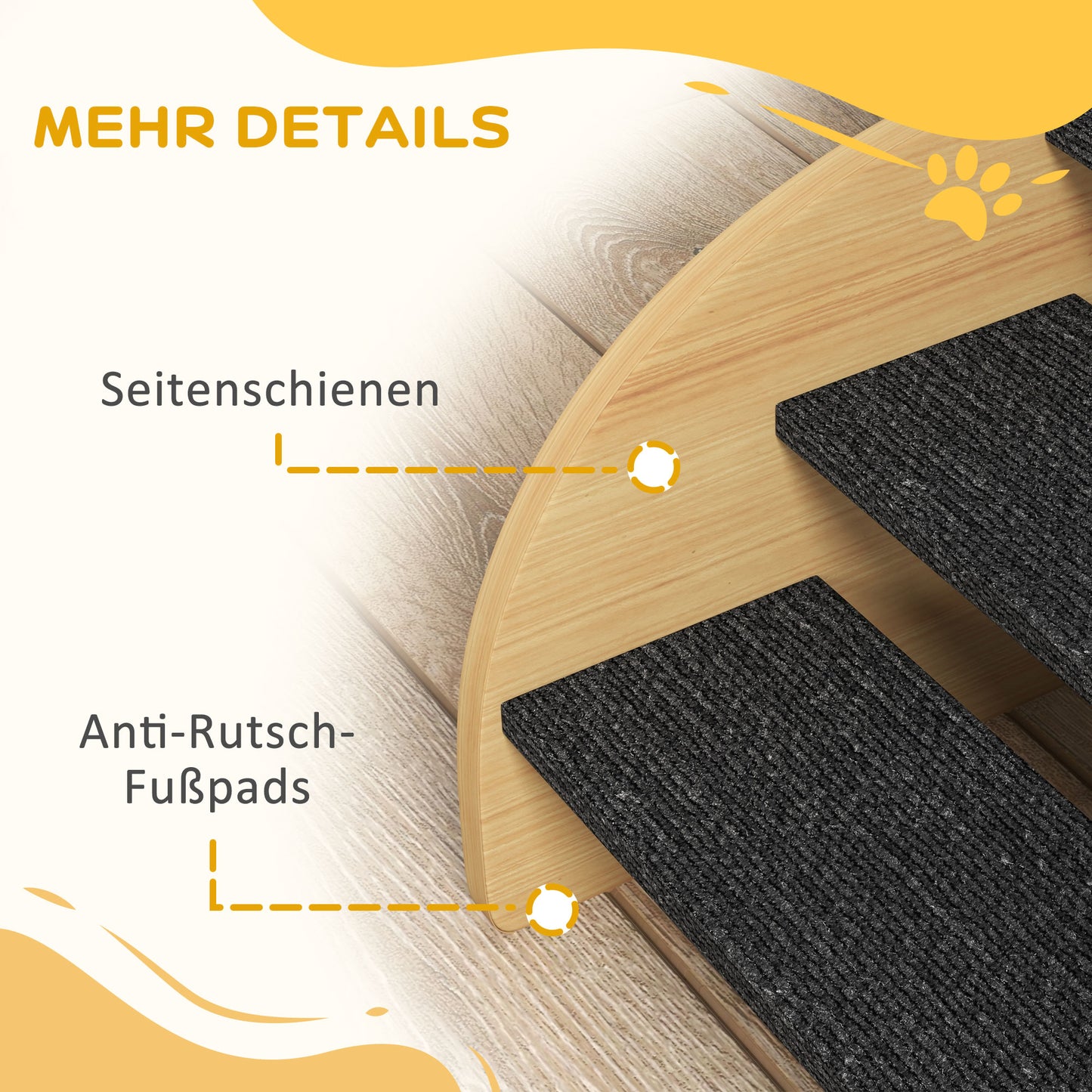 PawHut Haustiertreppe Hundetreppe, 3 Stufen, kleiner Hund, 38,5 cm x 38,5 cm x 30 cm, Eiche + Schwarz