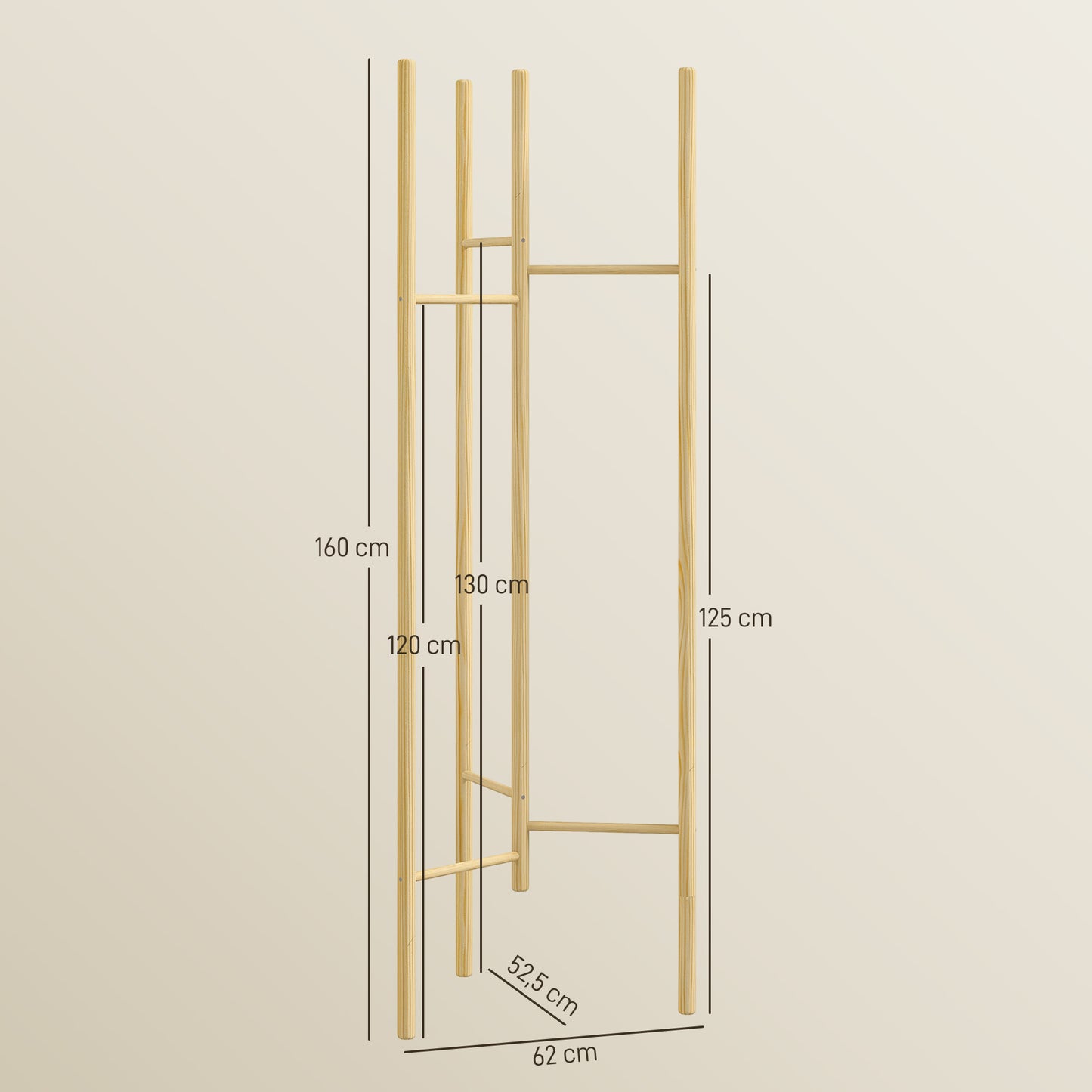 HOMCOM Kleiderständer, platzsparend, 5 kg Belastung, 62x52,5x160cm, Natur