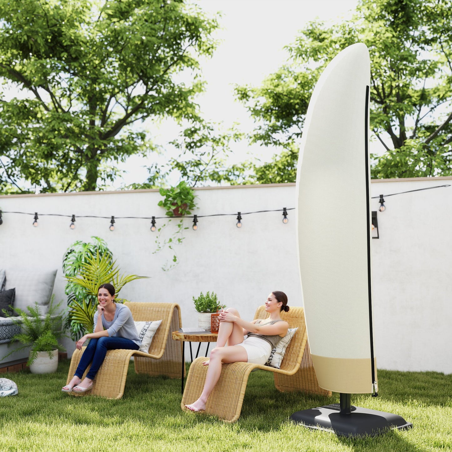 Outsunny Sonnenschirm Schutzhülle für Ø 400 cm wasserdicht Wetterfeste Sonnenschirm Abdeckung mit Stab Reißverschluss Kordelzug Oxford Gewebe UV-Beständige Ampelschirm Abdeckhauben 220 ×56 cm Beige