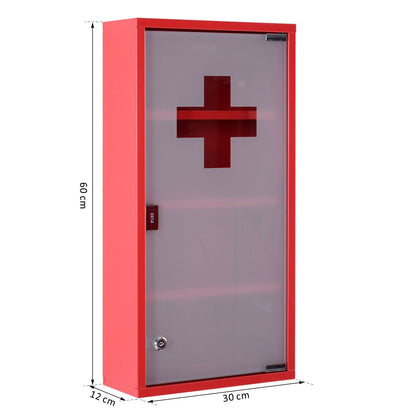 HOMCOM Medizinschrank aus Stahl Arzneischrank zur Medikamenten-Aufbewahrung, Abschließbar Apothekerschrank mit 4 Fächer, Glastür, 60 x 30 x 12 cm, Rot