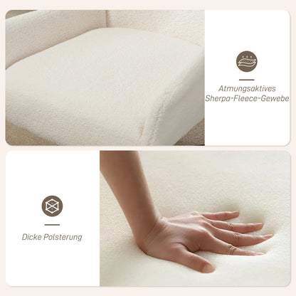 HOMCOM Akzentstuhl, Polstersessel mit Fleece-Bezug, Drehfuß, Metallrahmen, Cremeweiß