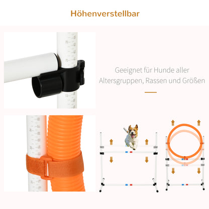 PawHut 3-tlg. Hunde Agility Set Training für Haustiere Hundetrainigsset Inklusive Tasche Leicht zu tragen Kunststoff Weiß+Gelb