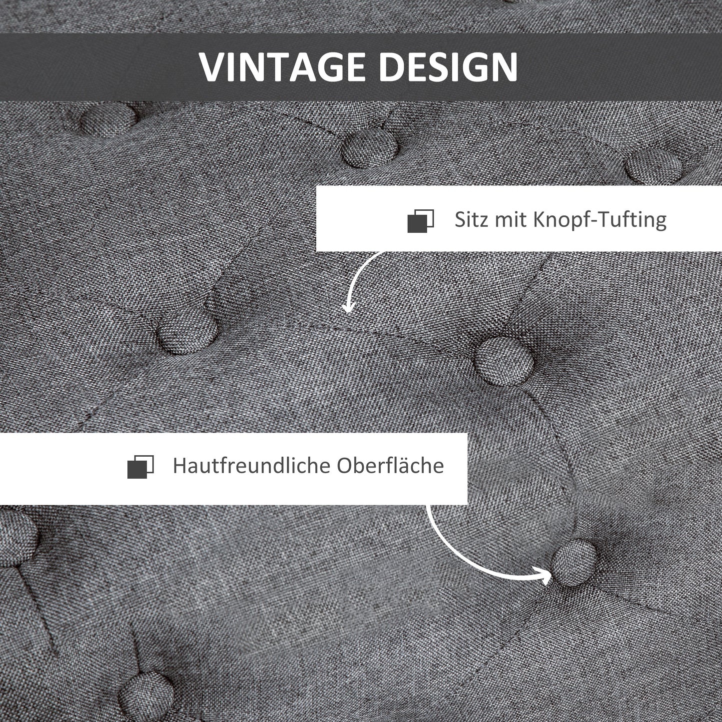 HOMCOM Sitzbank mit Stauraum Polsterbank mit Leinenoptik, Sitztruhe mit Holzbeine, Truhenbank für Wohnzimmer Schlafzimmer Flur 100 x 40 x 44 cm Dunkelgrau