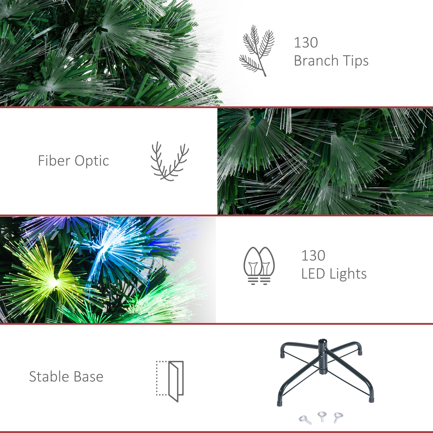 HOMCOM Weichnachtsbaum künslicher Weihnachtsbaum Christbaum, LED-Lichter, Sternspitze, 66 cm x 66 cm x 120 cm, Grün