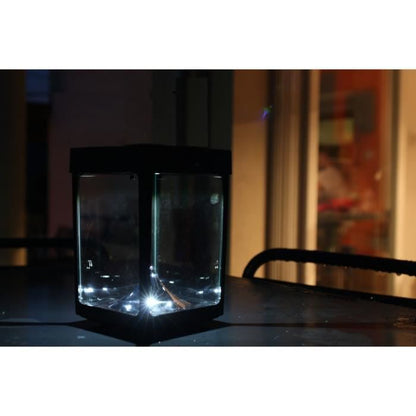 Mini solar tabletop tealight holder - Glass walls - Black