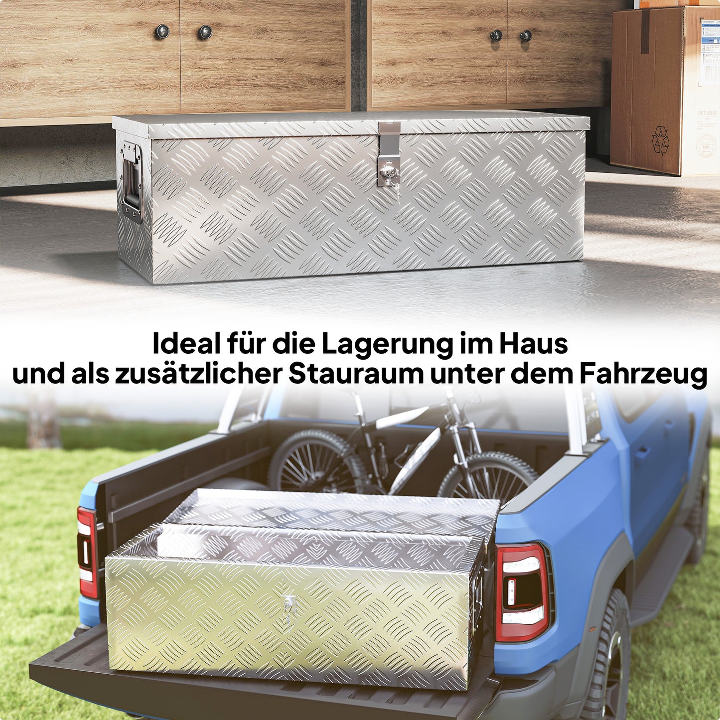 HOMCOM Gerätekasten, Werkzeugkiste, mit Schloss, zwei Tragegriffe, Aluminium, 76 x 33 x 25 cm