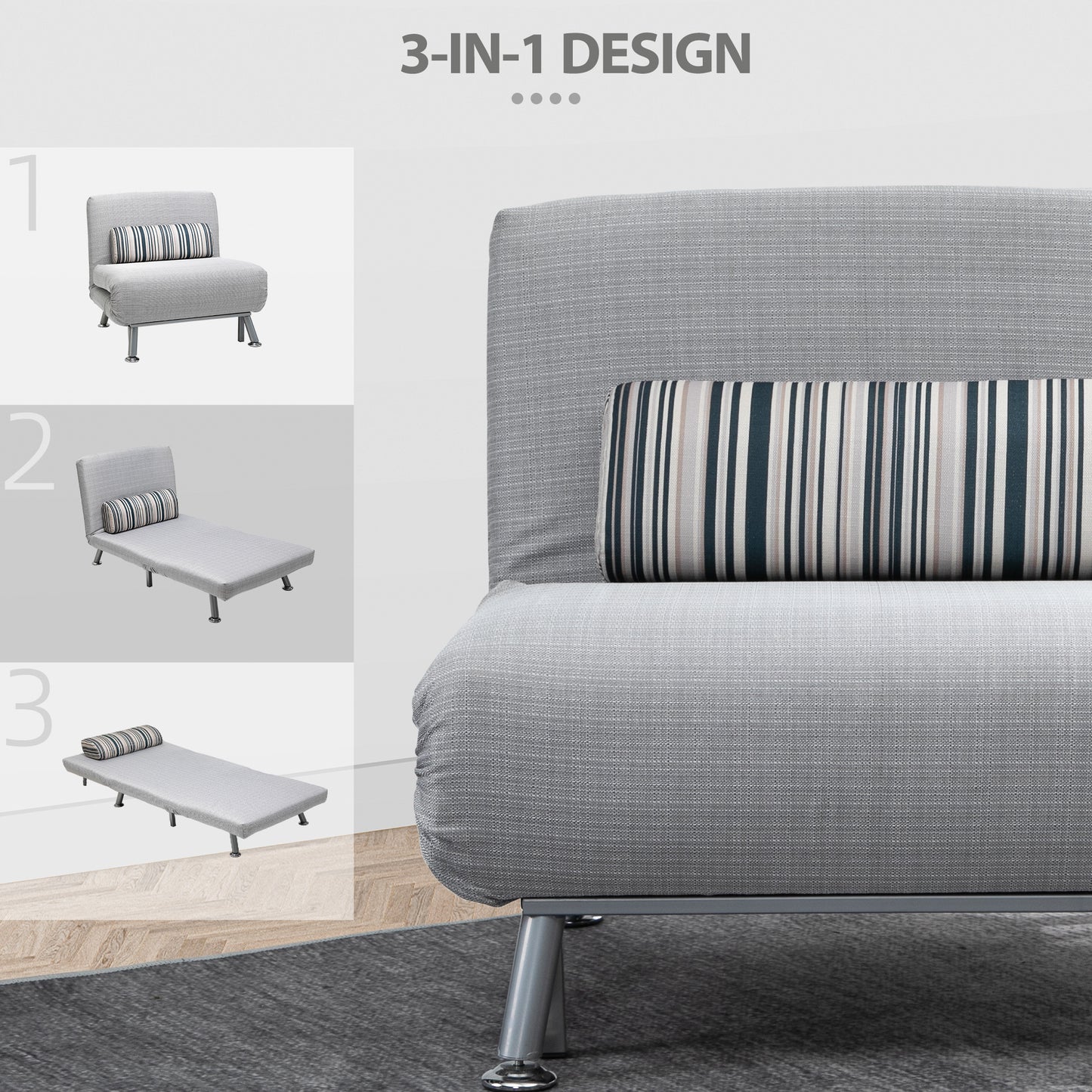 HOMCOM Klappsessel mit Bettfunktion, klappbarer Relaxsessel in Leinenoptik, Verstellbare Rückenlehne, 75 x 70 x 75 cm, Grau