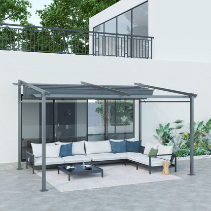 Outsunny Pergola, inklusive Befestigungsmaterial, ausziehbares Dach, 3,97 mx 2,95 mx 2,3 m, Dunkelgrau