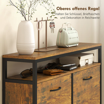 HOMCOM Schuhschrank mit 4 klappbaren Schubladen, schmales Design, offenes Regal, für 12-20 Paar Schuhe, Stahl, Braun