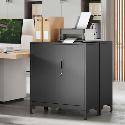 HOMCOM Büroschrank aus Metall, verschließbare Türen, Bürokommode, 2-stufiges Design, Schwarz