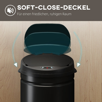 HOMCOM 30 Liter Sensor-Mülleimer mit Soft-Close-Funktion, berührungsfreier Abfalleimer aus Edelstahl für hygienische Küchen