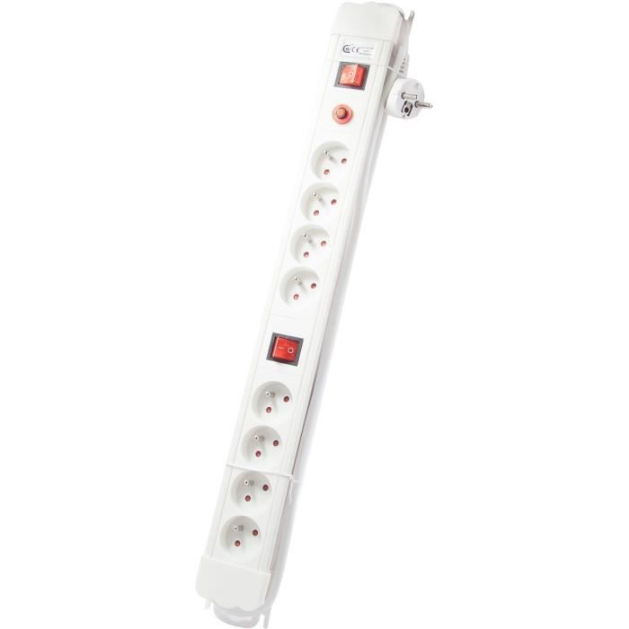 Block with 2 switches - CHACON - 8 x 16 A - 1.5 m - White (FR)