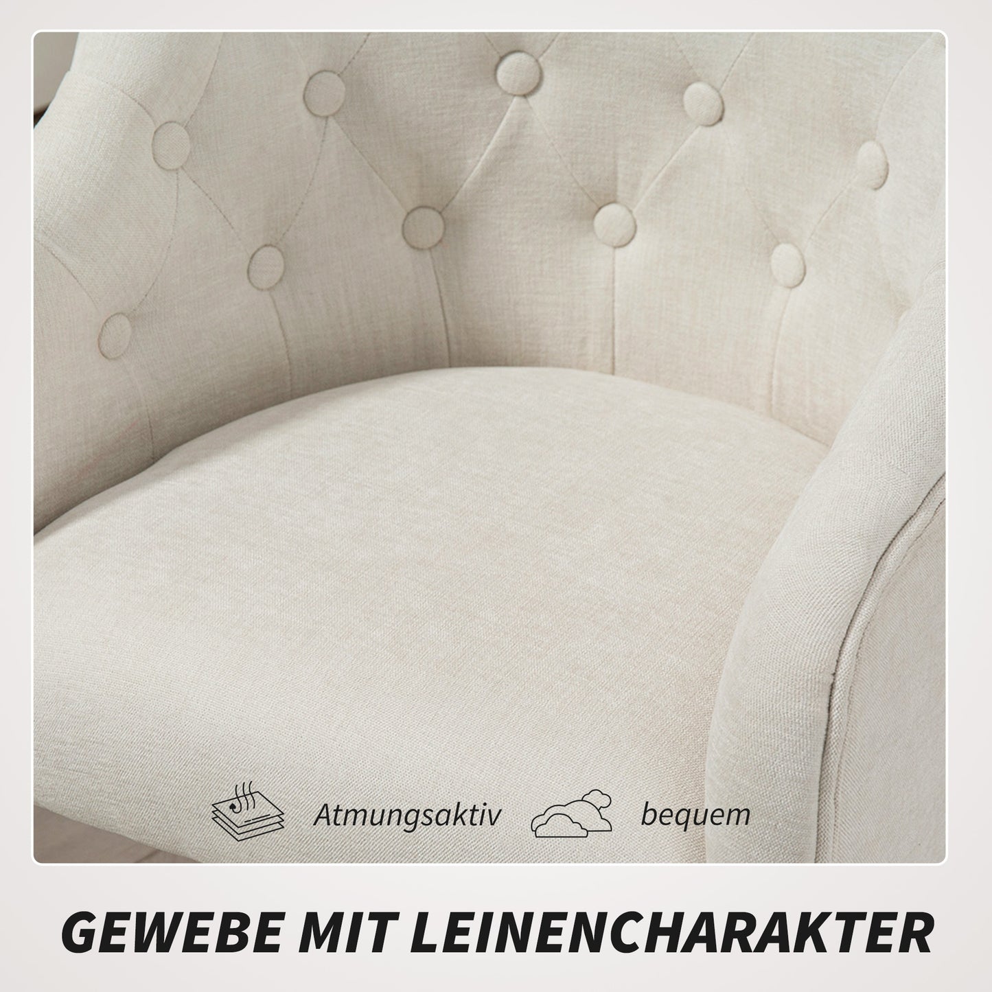 HOMCOM Gepolsterter Bürostuhl, Schreibtischstuhl in Leinenoptik, goldfarbene Beine, höhenverstellbar, Beige