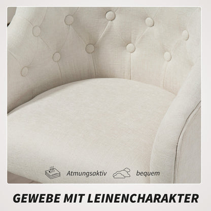 HOMCOM Gepolsterter Bürostuhl, Schreibtischstuhl in Leinenoptik, goldfarbene Beine, höhenverstellbar, Beige