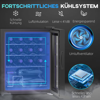 HOMCOM Freistehender Weinkühlschrank, 16 Flaschen, für Hausbar, Wohnzimmer, Küche Touchscreen, Glastür, LED-Beleuchtung