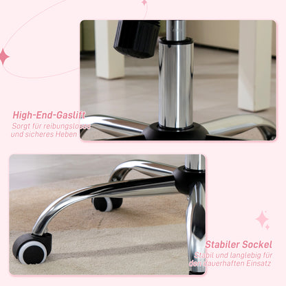 Vinsetto Bürostuhl, neigbare Lehne, höhenverstellbar, Samtoptik, bis 120 kg, Rosa