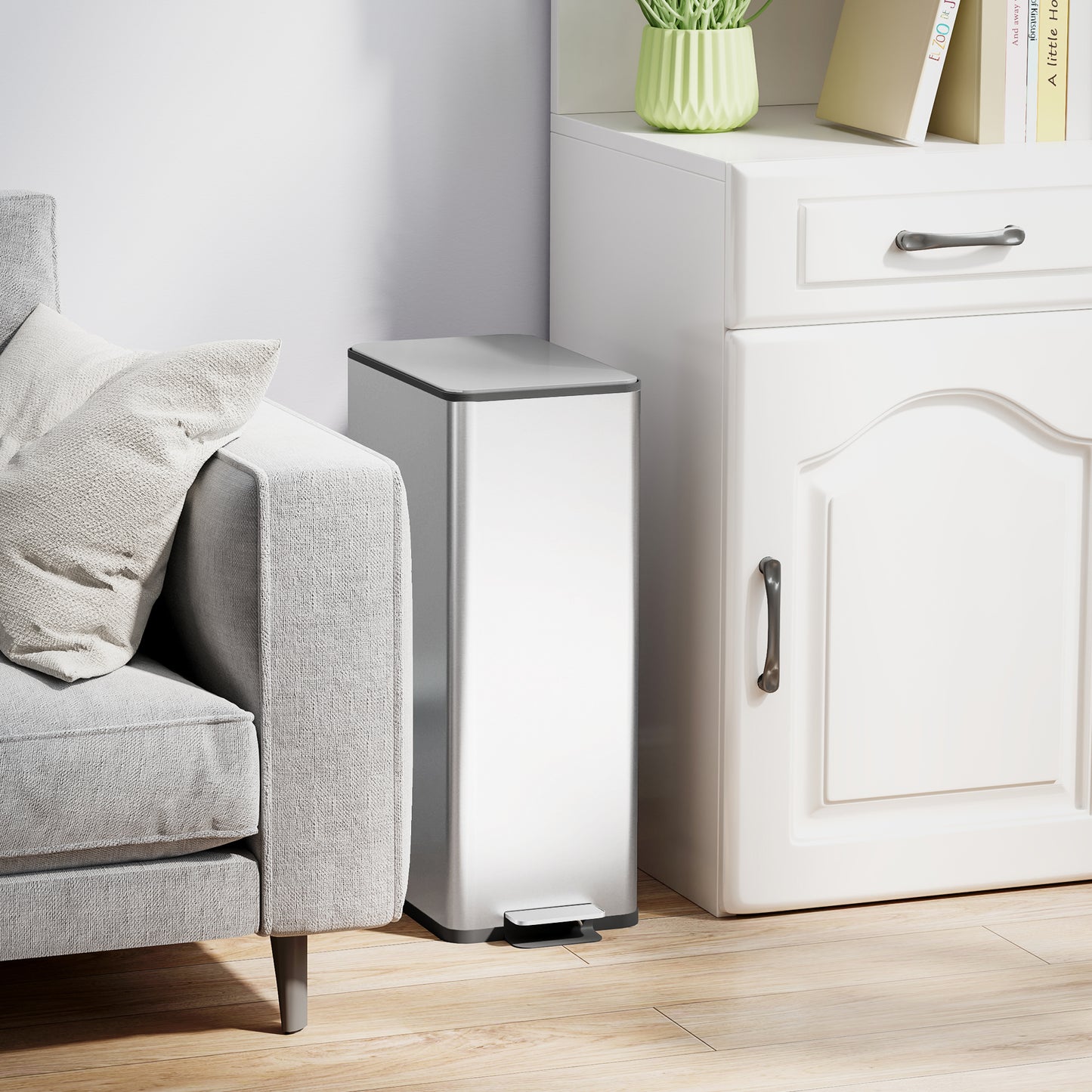 HOMCOM Mülleimer 20L, Soft-Close-Deckel, Deodorant-Fach, Fingerabdrucksicher, Edelstahl, Silber