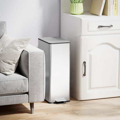 HOMCOM Mülleimer 20L, Soft-Close-Deckel, Deodorant-Fach, Fingerabdrucksicher, Edelstahl, Silber