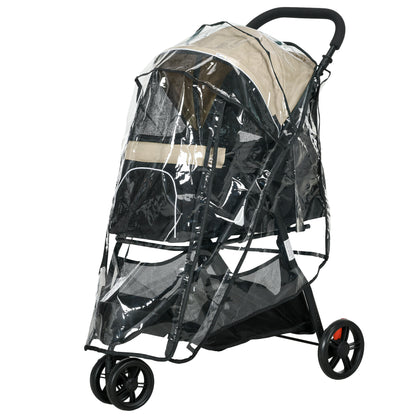 PawHut Haustierbuggy Hundebuggy, klappbar, mit Regenschutz, 2 Getränkehalter, Blau + Khaki