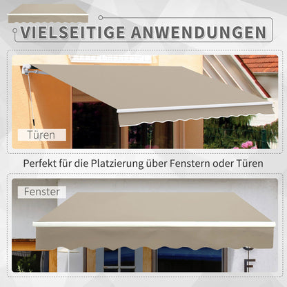 Outsunny Gelenkarmmarkise Verstellbare Klemmmarkise Terrassenmarkise 3,95 x 3m Sonnenschutz mit Kurbel, Balkonmarkise, Beige