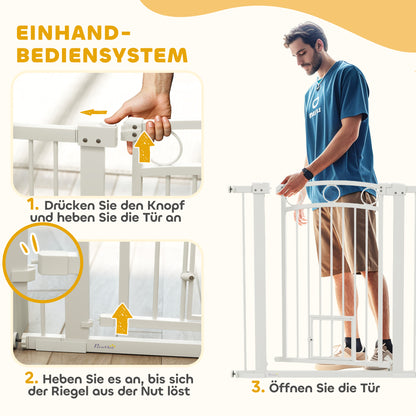 PawHut Haustiertor, 96 cm Treppengatter, verstellbar Breite 76-104 cm, mit Katzentür, für Treppen och Türöffnungen, Weiß