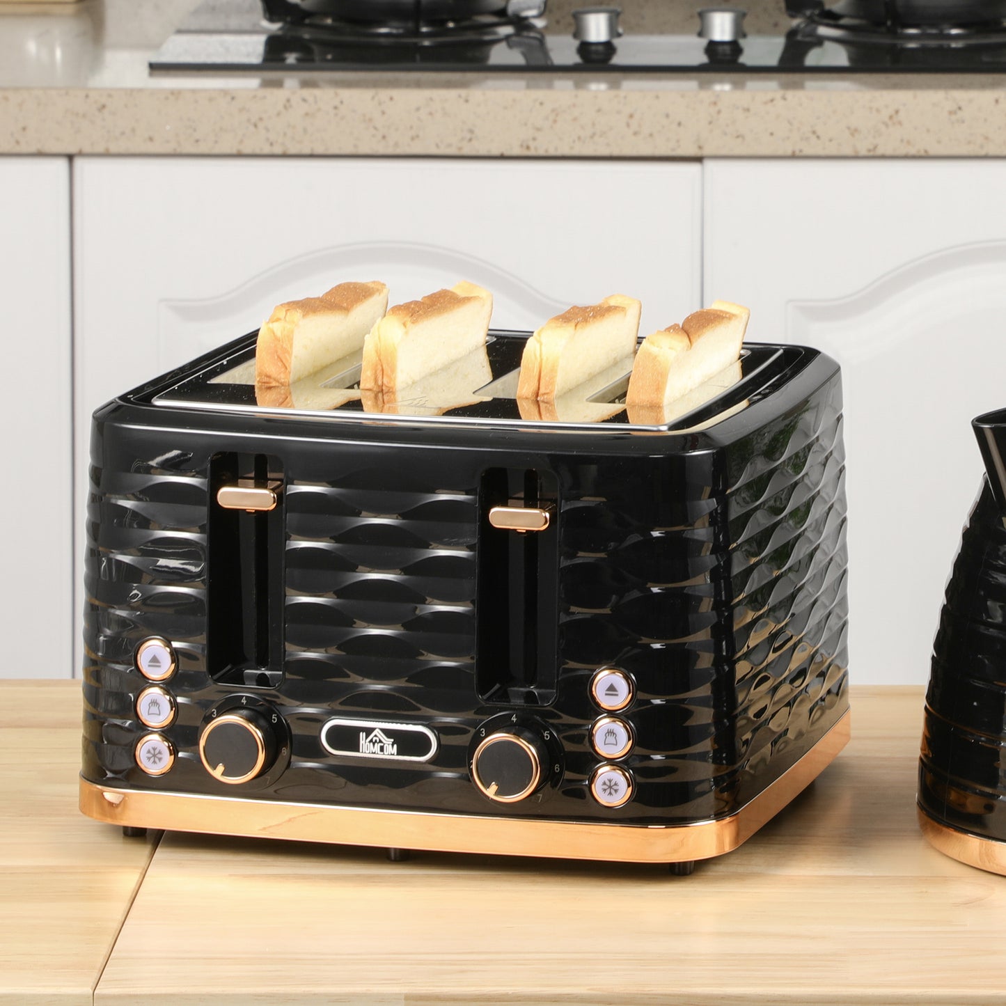 HOMCOM 4-Scheiben-Toaster, wellenförmiges Design, mehrere Funktionen, Krümelfach, Schwarz
