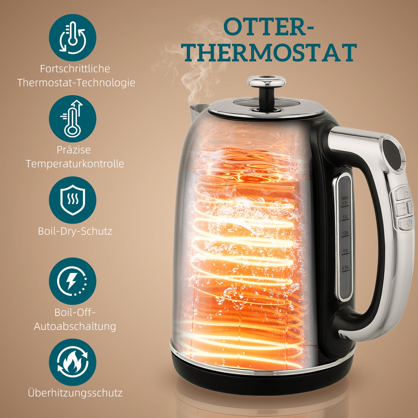 HOMCOM Wasserkocher- und Toaster-Set, LED-Anzeige, 1,7 Liter, 2200W, Retro-Design, Memory-Funktion, Schwarz