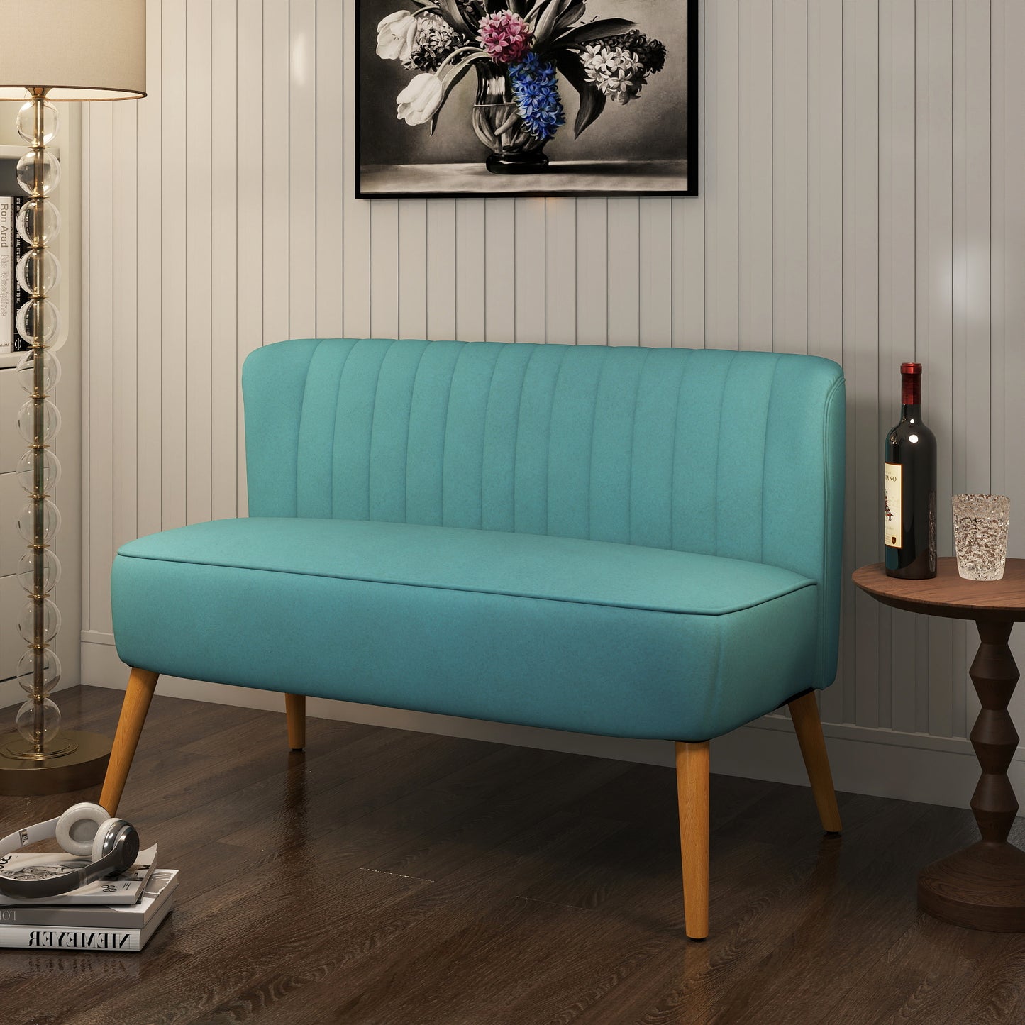 HOMCOM Sofa Retrodesign 2-Sitzer-Sofa, Holzbeine, 117 cm x 56,5 cm x 77 cm, Grün