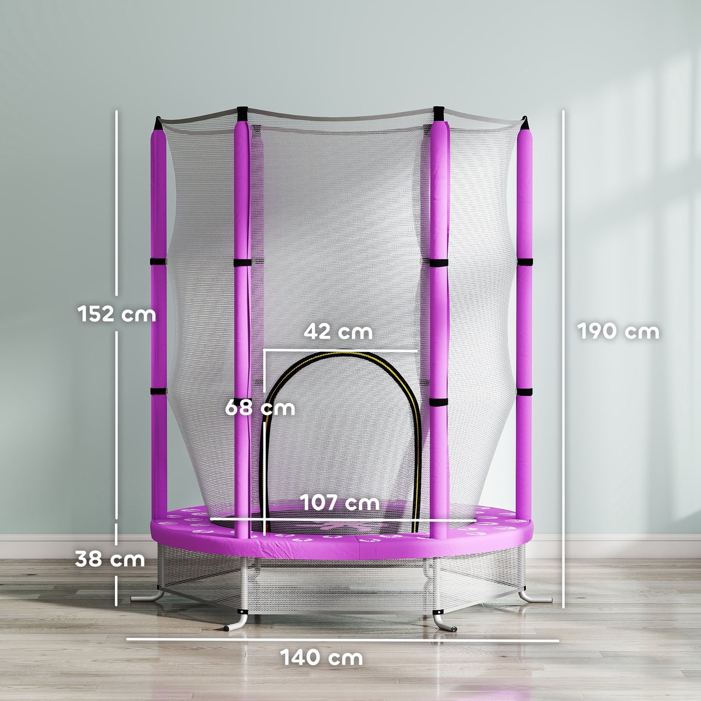 AIYAPLAY Kindertrampolin mit Sicherheitsnetz, für den Innen- und Außenbereich, 3-6 Jahre, Violett