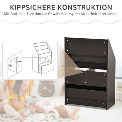 HOMCOM Kinderregal mit Schublade, Bücherregal mit Fächern, 60 x 29,9 x 90 cm, Grau