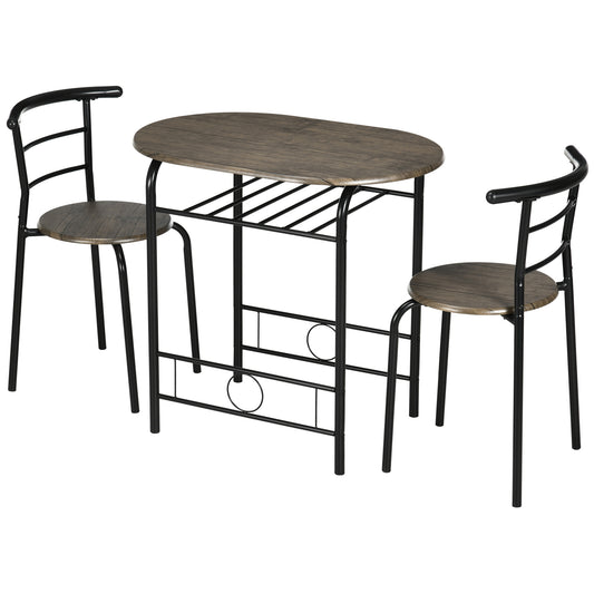 HOMCOM Bistro-Set Esstisch Küchentisch mit Stühlen Set, 1 Tisch, 2 Stühle, 80 cm x 53 cm x 74,5 cm, Schwarz