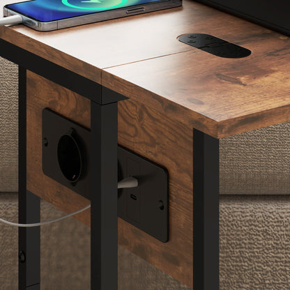 HOMCOM Klappbarer Beistelltisch, Ladestation mit USB-Ports, Metall, 39 x 29 x 57 cm, Braun