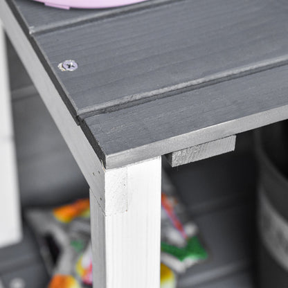 Outsunny Gartenschrank Geräteschuppen med 2 Tür Geräteschrank mit Asphaltdach Gartenlagerschrank Antidumping Design med Bodennägel Tannenholz Grau+Weiß 139 x 75 x 160 cm