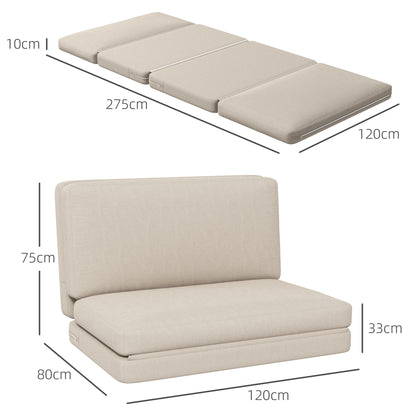 HOMCOM 2-in-1 faltbarer Relaxsessel, Gästematratze, teilbar, 120 cm breit, Beige