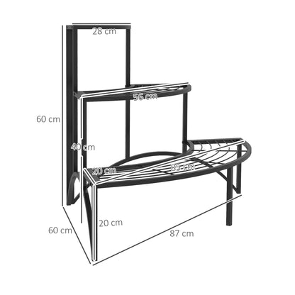 Outsunny Eckpflanzenständer, Blumenständer mit 3 Ebenen, Metall, für drinnen und draußen, Blumentopfständer, Schwarz