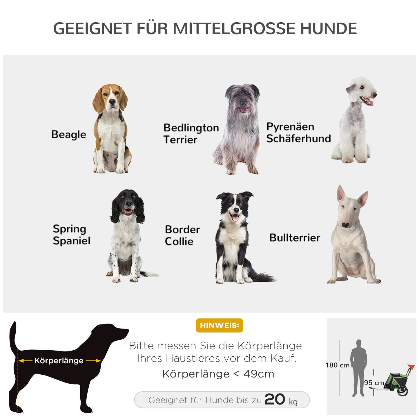 PawHut 2-i-1 Hundebuggy Hundejogger Fahrradanhänger till 20kg 2 Reflektoren 1 Sicherheitsleine 150 x 68 x 95 cm Grün