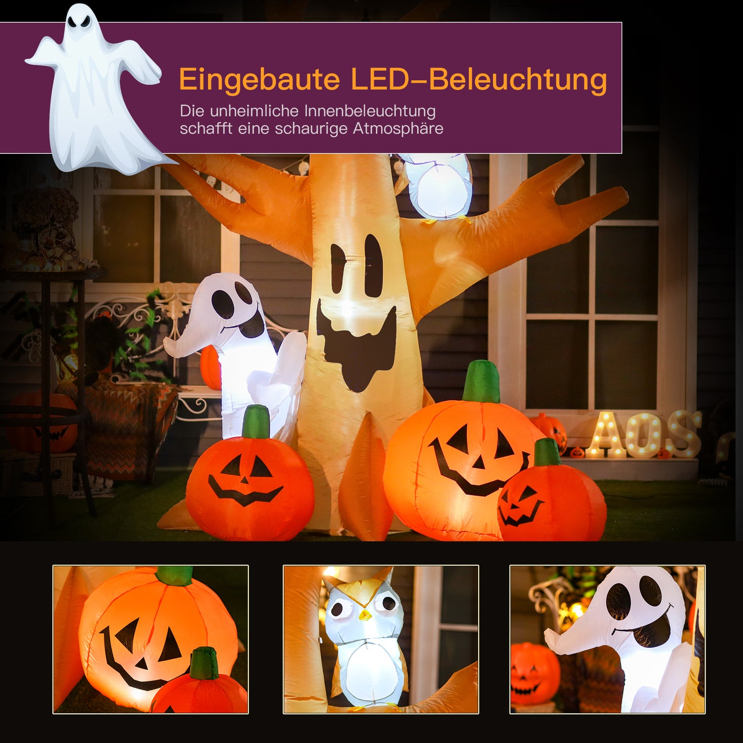 HOMCOM Halloween Aufblasbares Spukgespenst Luftfigur Aufleuchtend Deko 120/ 240 cm (Aufblasbarer Spukbaum)