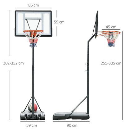 HOMCOM Basketballkorb Outdoor mit Ständer, 255–305cm Höhenverstellbar Basketballständer mit Rollen, Basketball-Backboard Ständer, Basketballanlage, Stahl