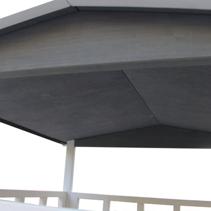 PawHut Katzenhaus, Tannenholz, Katzenhütte für draußen mit Terrasse, Katzenhöhle, 4 Etagen, Katzenvilla mit Treppe, Asphaltdach, Winterfest, Kleintierhaus, Grau, 75,5 x 75 x 137 cm