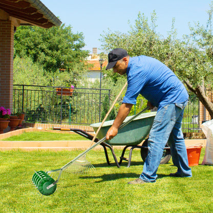 Outsunny Rasenlüfter Aerifizierer für Rasen 45cm Breite Manuell Rasenbelüfter mit 30 Eisenspikes Stahl Dunkelgrün